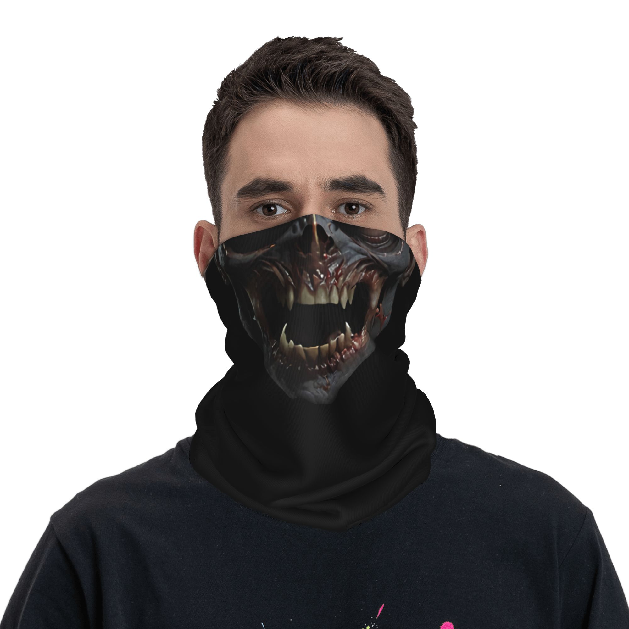 Neck Warmer Tube - 鋭い歯と尖った耳を持つ悪魔の頭蓋骨柄バンダナネックウォーマー、男女兼用冬用スキーチューブスカーフ、ゲイター、フェイスカバー