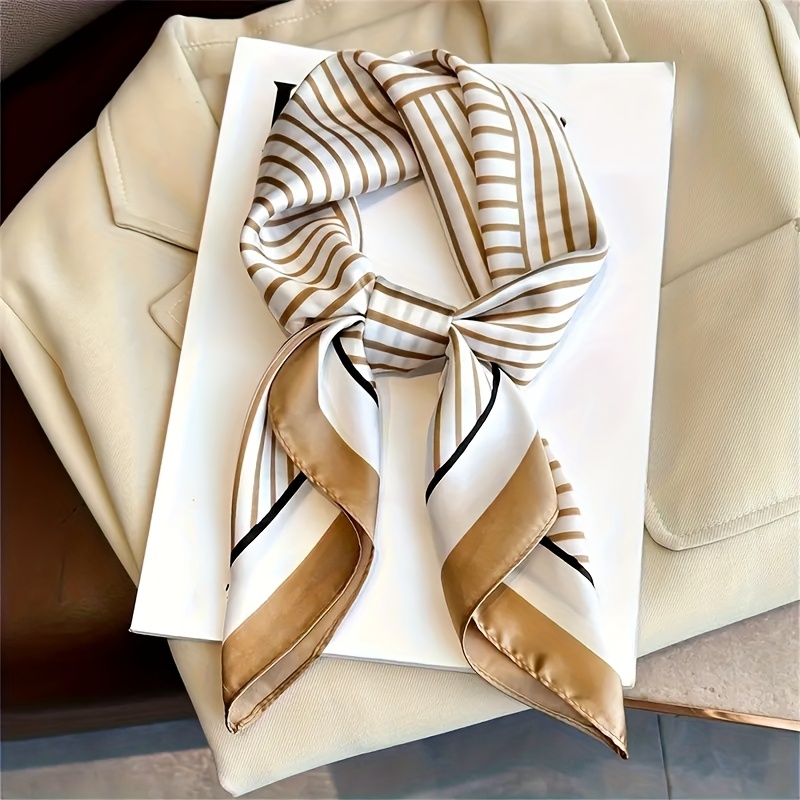 Scarf Silk Square - 高級ブランドシルクストライプデザイナーシンプルなスカーフバンダナ女性ヘアバンドスクエアスカーフサテンレディラップヘッドバンド