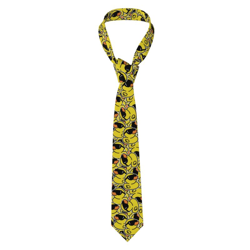 Skinny Tie Men - かわいいラバーダック柄ネクタイ メンズ 8cm 細身ネクタイ 漫画風黄色いアヒル柄 メンズシャツアクセサリー