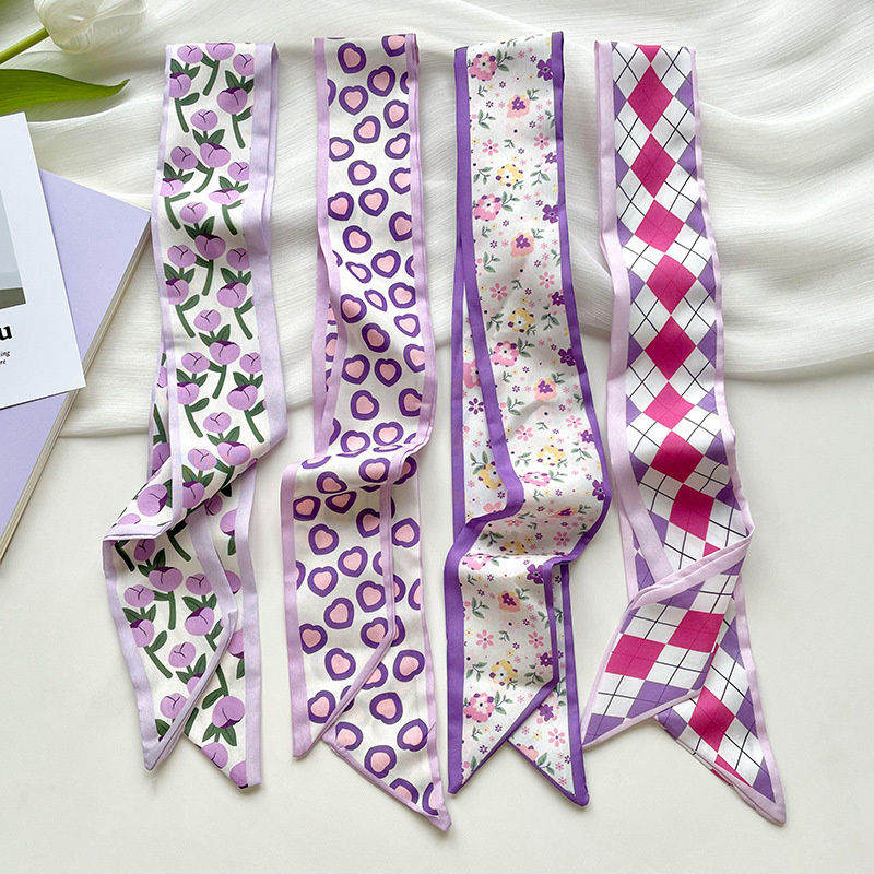 Silk Neck Scarf - 新作高級ナローショートレディースシルクスカーフヘアストリップシルクリボンスモールネックスカーフバッグハンドルリボンスカーフハンカチレディースネクタイ