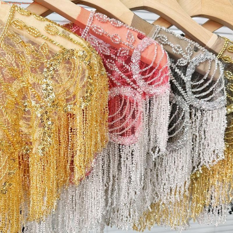 Stole Wedding Shawl - G92D 刺繍スパンコール ビーズタッセル ショール フラッパー イブニングケープ