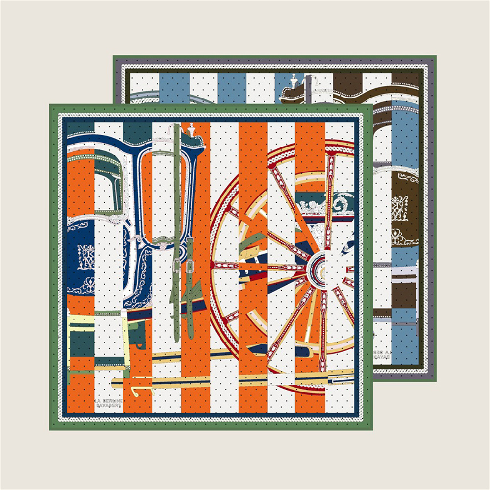 Scarf Silk Square - 女性用ポビングツイルシルクスカーフ,手巻き,馬車,ダブルプリント,正方形のスカーフ,ラップ,女性用ヒジャーブ,90cm