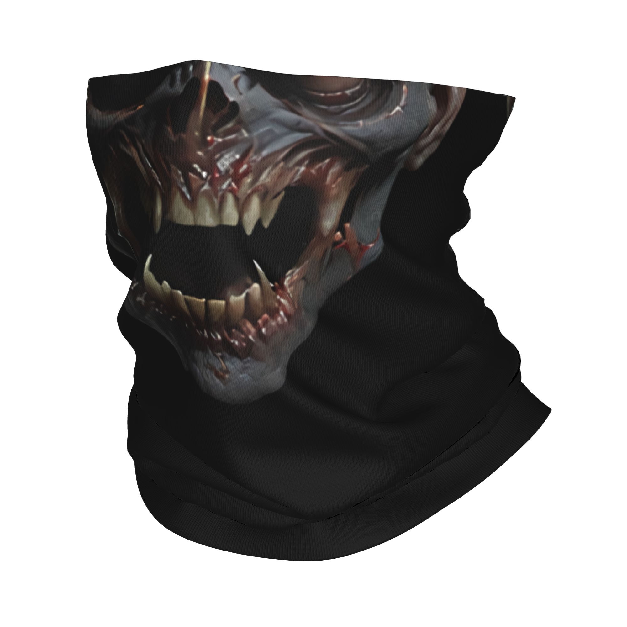鋭い歯と尖った耳を持つ悪魔の頭蓋骨柄バンダナネックウォーマー - Neck Warmer Tube のレビューと価格