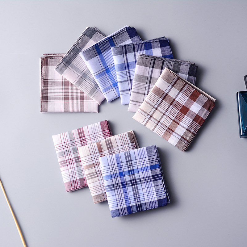 綿 100% ハンカチ チェック柄ポケットチーフ ハンカチ  - Handkerchief Cotton Men のレビューと価格