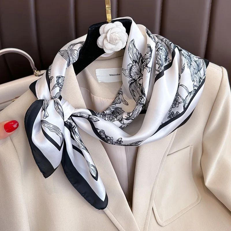 女性用フローラルプリントスクエアスカーフ,サテン,ヘッドバン - Head Wrap Turban のレビューと価格