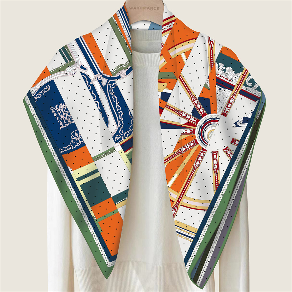 女性用ポビングツイルシルクスカーフ,手巻き,馬車,ダブルプリ - Scarf Silk Square のレビューと価格